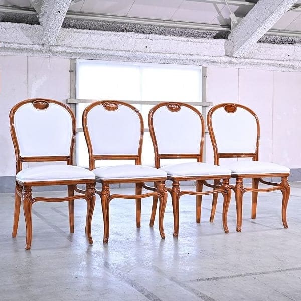 Vintage Salonstuhl Set von 4 aus Italien, echtes Leder, hohe Rückenlehne, klassisch