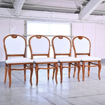 Vintage Salonstuhl Set von 4 aus Italien, echtes Leder, hohe Rückenlehne, klassisch