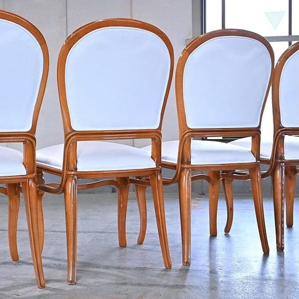 Vintage Salonstuhl Set von 4 aus Italien, echtes Leder, hohe Rückenlehne, klassisch