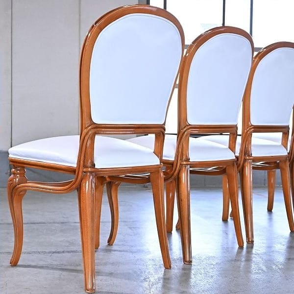 Vintage Salonstuhl Set von 4 aus Italien, echtes Leder, hohe Rückenlehne, klassisch