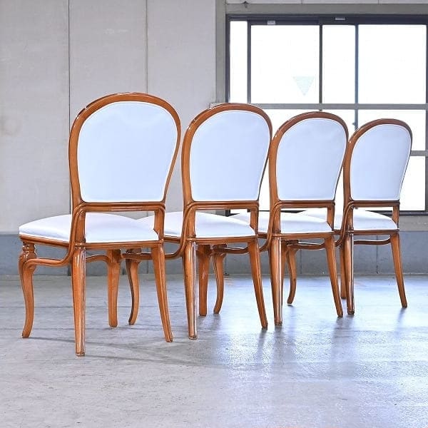 Vintage Salonstuhl Set von 4 aus Italien, echtes Leder, hohe Rückenlehne, klassisch