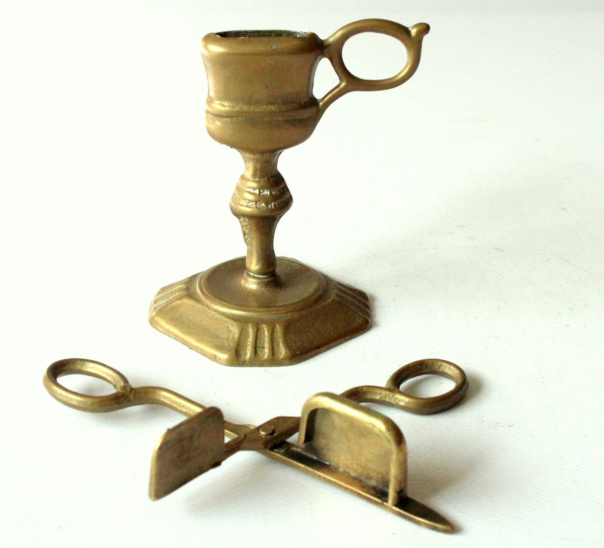 Vintage Kerzenschere mit Ständer aus Messing