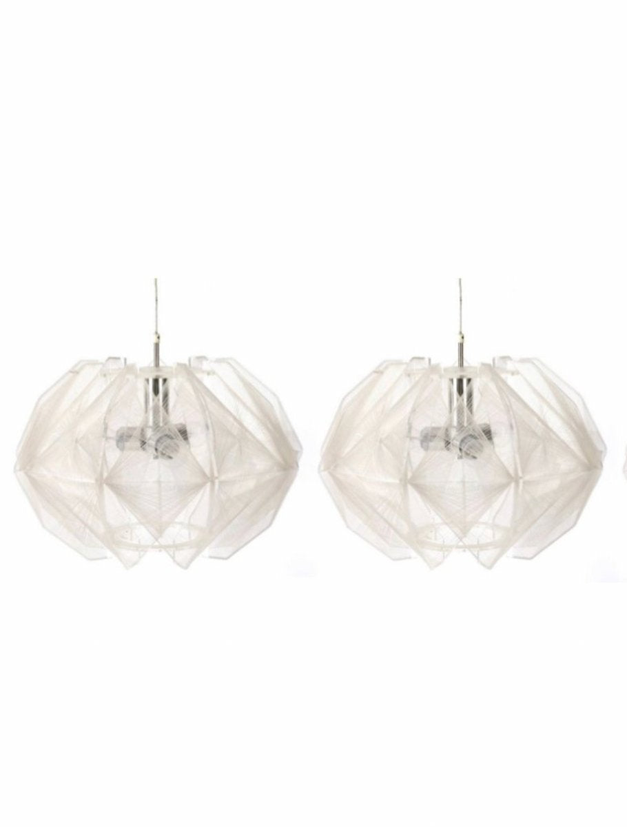 Vintage Deckenlampe von Paul Secon für Sompex durchsichtig, silber, weiß Set von 2