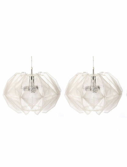 Vintage Deckenlampe von Paul Secon für Sompex durchsichtig, silber, weiß Set von 2