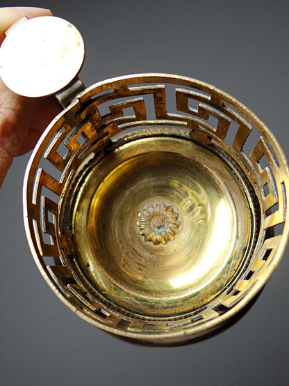 Vintage Kerzenhalter aus rosa Opalglas und vergoldetem Messing, 19. Jahrhundert