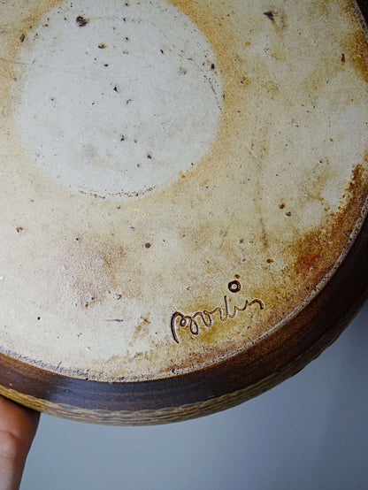 Vintage Schale aus Steinzeug von Bodin, gelb-braune Glasur