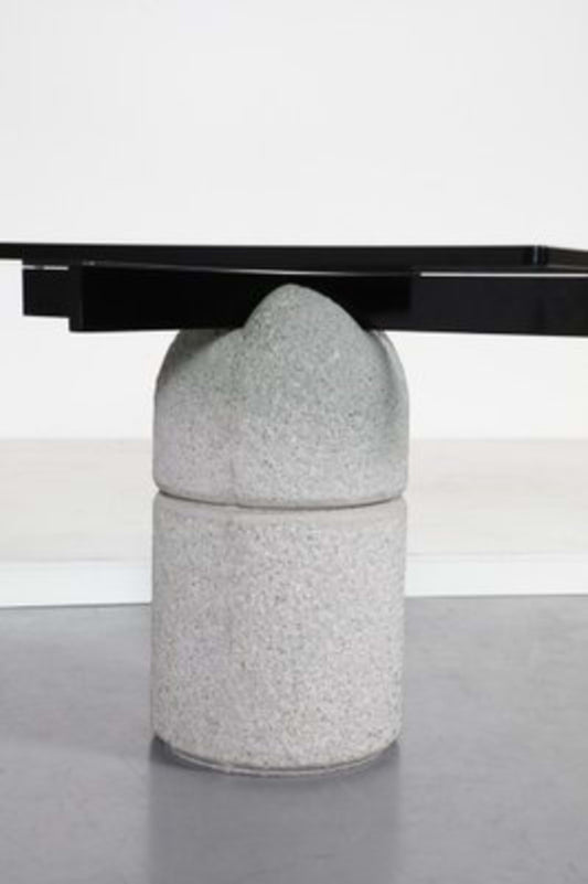 Vintage Esstisch Paracarro von Giovanni Offredi für Saporiti Italia, Betonfuß Glasplatte