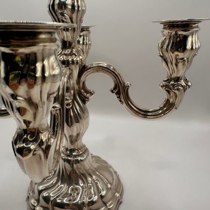 Vintage Kerzenleuchter fünfarmig aus massivem 925er Silber, Barockstil, schöne Silberpatina