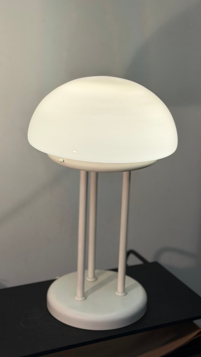 Pilzlampe aus Milchglas und Metall, 1970er Jahre