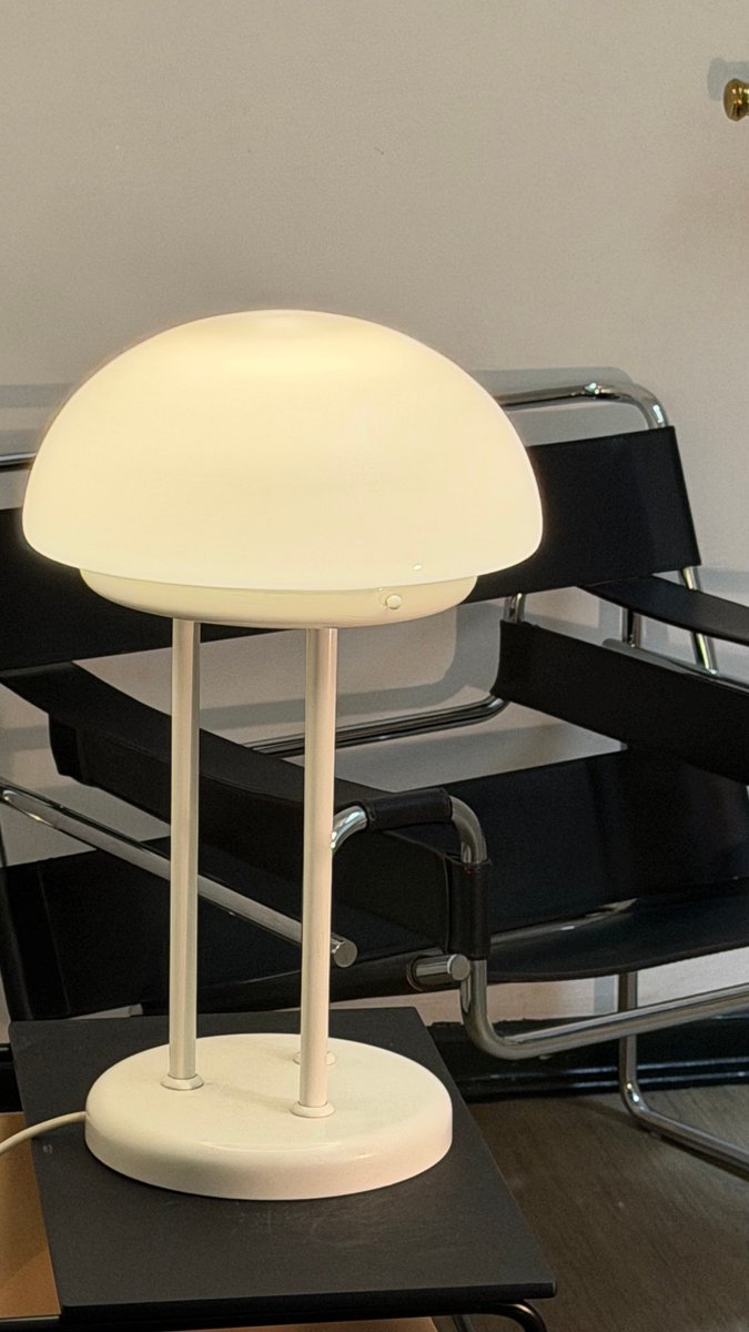 Pilzlampe aus Milchglas und Metall, 1970er Jahre