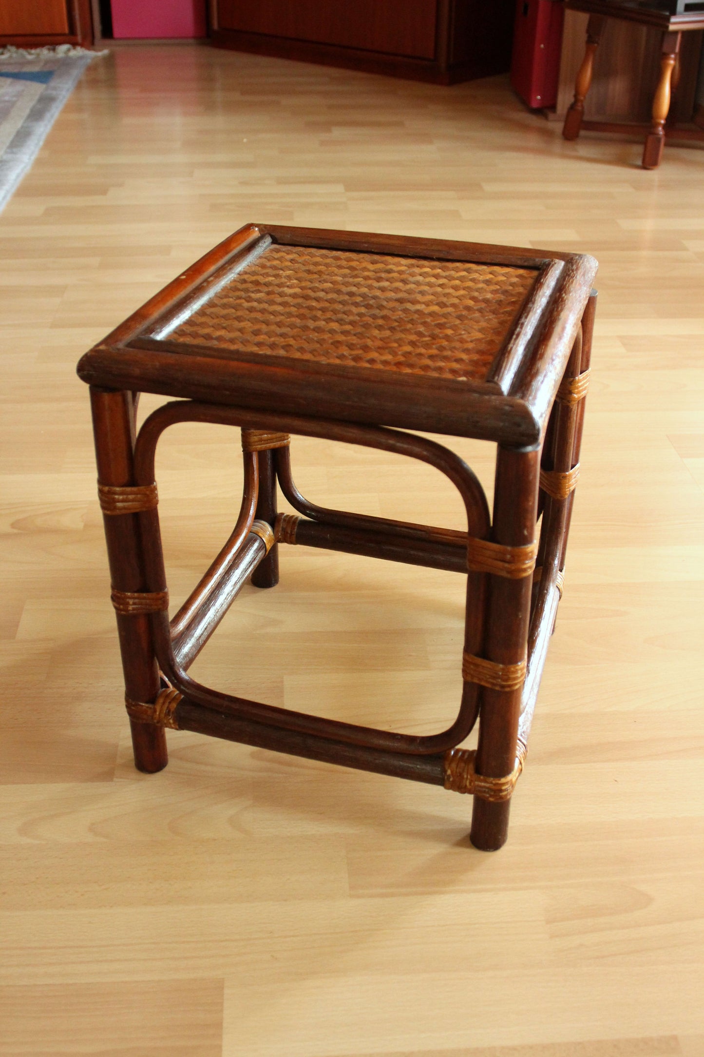 Vintage Blumenhocker aus Rattan und Bambus