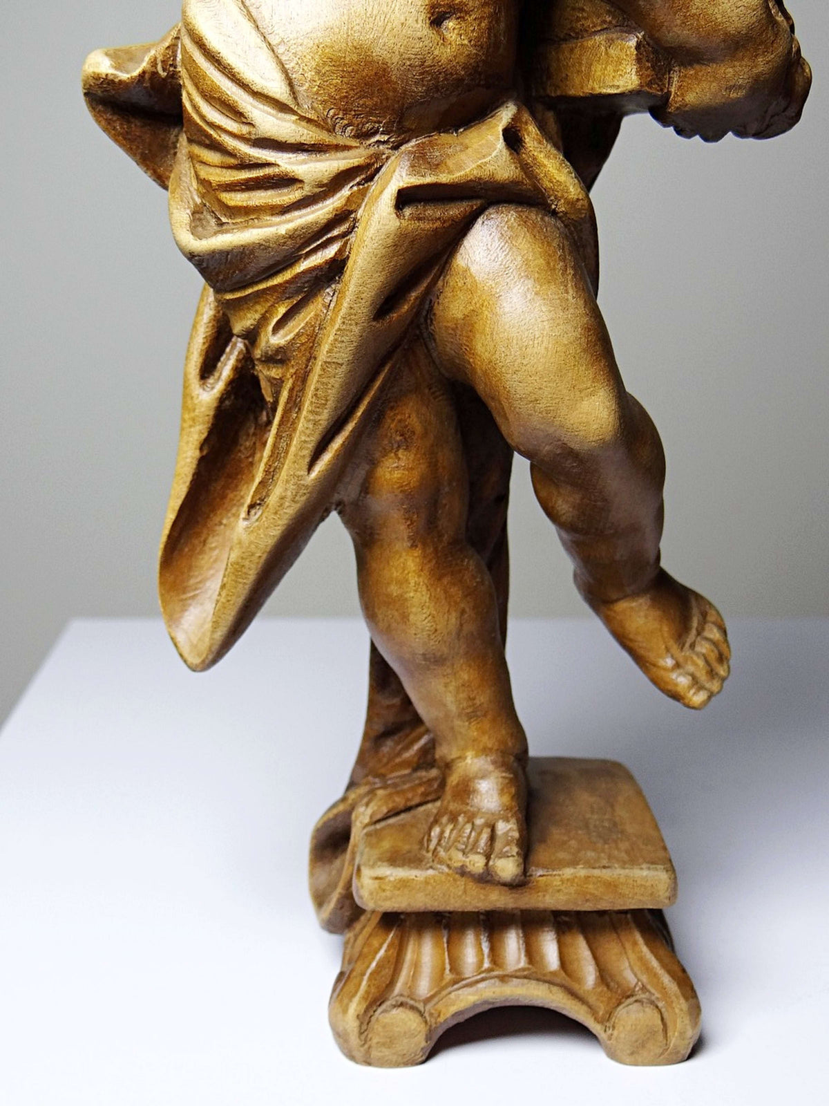 Vintage Skulptur Putto "Honigschlecker" nach Joseph Anton Feuchtmayer, Holz