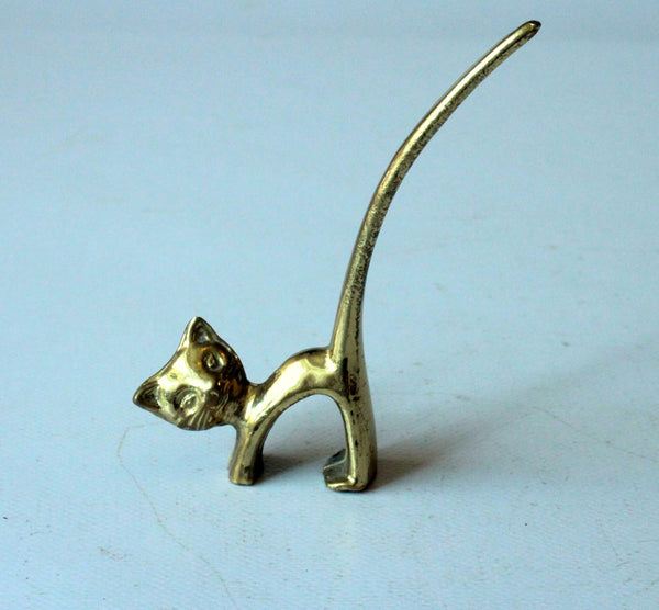 Vintage Messing Katzenfigur, Ringhalter und Briefbeschwerer