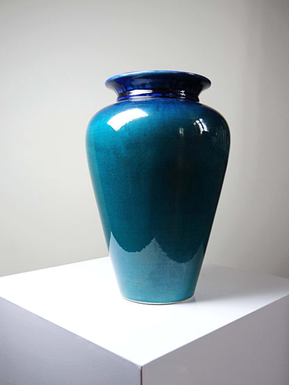Vintage Keramikvase Dinis Portugal Türkis Kobaltblau