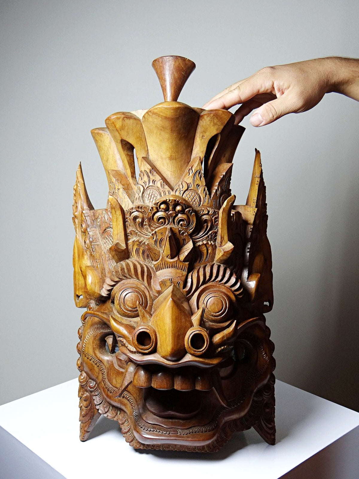 Vintage Wandmaske 'Barong' aus Holz, Bali handgeschnitzt