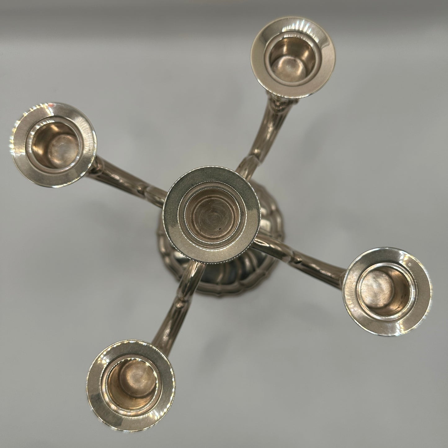 Vintage Kerzenleuchter fünfarmig aus massivem 925er Silber, Barockstil, schöne Silberpatina