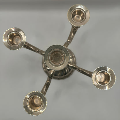 Vintage Kerzenleuchter fünfarmig aus massivem 925er Silber, Barockstil, schöne Silberpatina