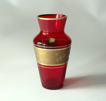 Vintage Vase "Böhmisches Glas" Rubinrot mit Goldakzenten