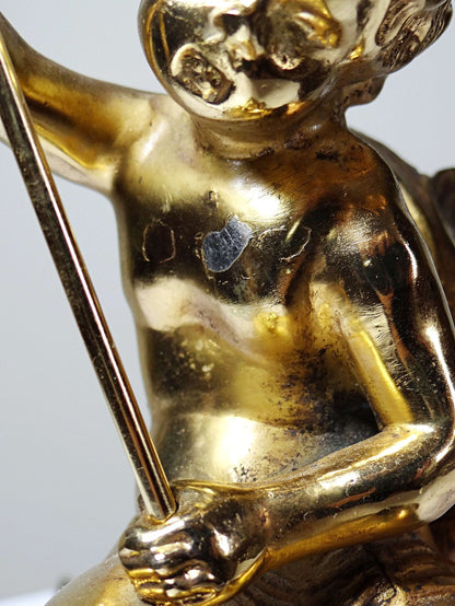 Vintage Tischlampe "Putto und Delfin" aus vergoldetem Metall, Art Deco