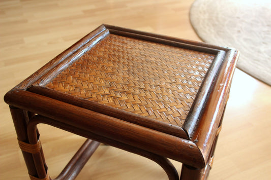 Vintage Blumenhocker aus Rattan und Bambus
