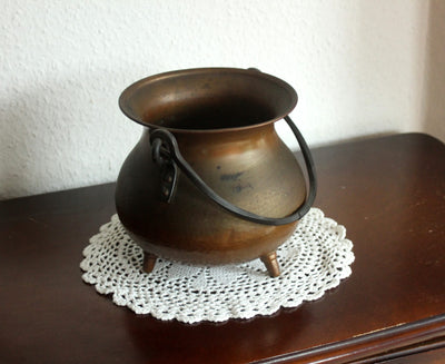 Vintage Copper Kettle Flower Pot, Hammered