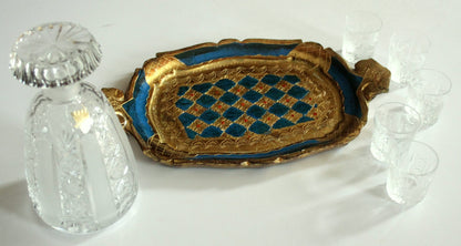 Vintage Karaffen-Set mit 5 Likörgläsern und Florentiner Tablett, Böhmen