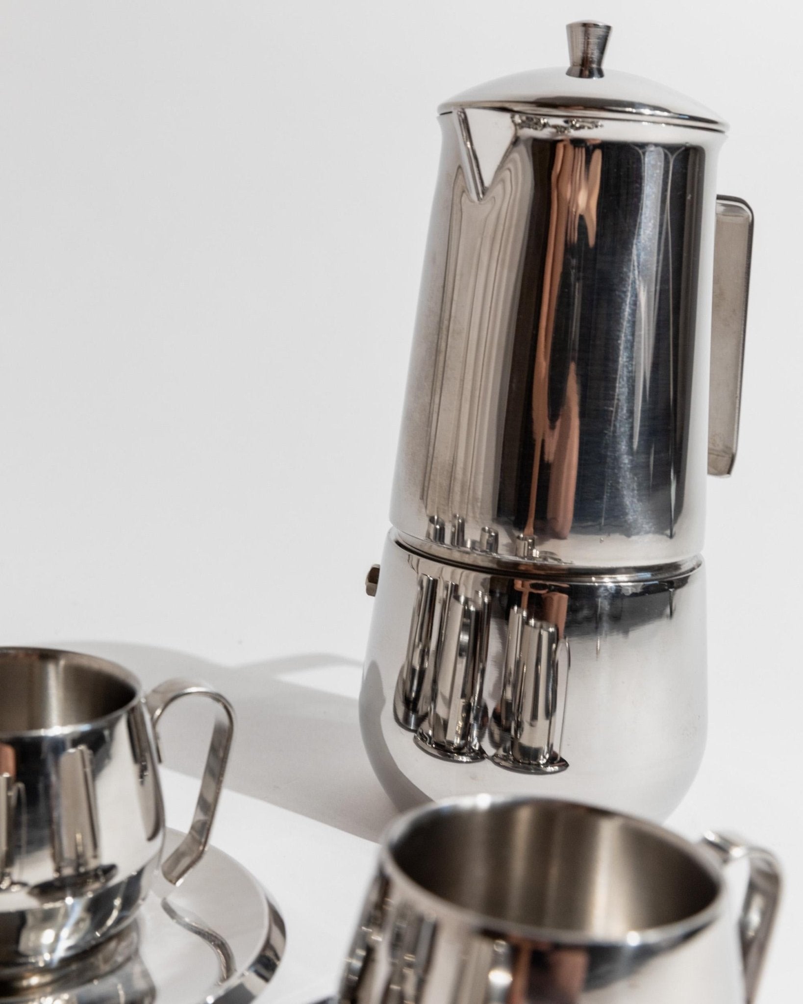 Vintage Kaffeeset Orchidea von Gnutti für INOXPRAN, 5-teilig, Moka Caffettiera, unbenutzt