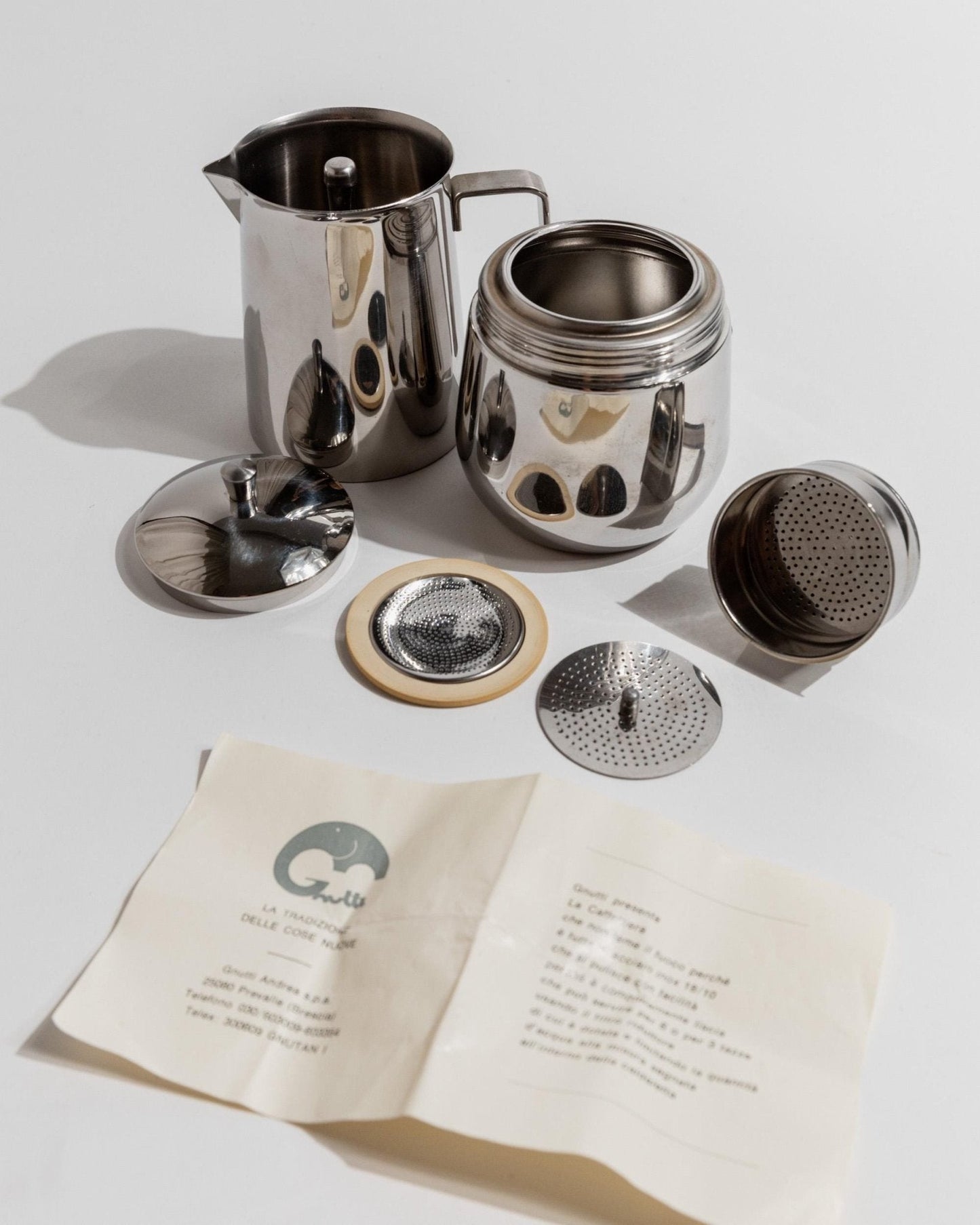 Vintage Kaffeeset Orchidea von Gnutti für INOXPRAN, 5-teilig, Moka Caffettiera, unbenutzt