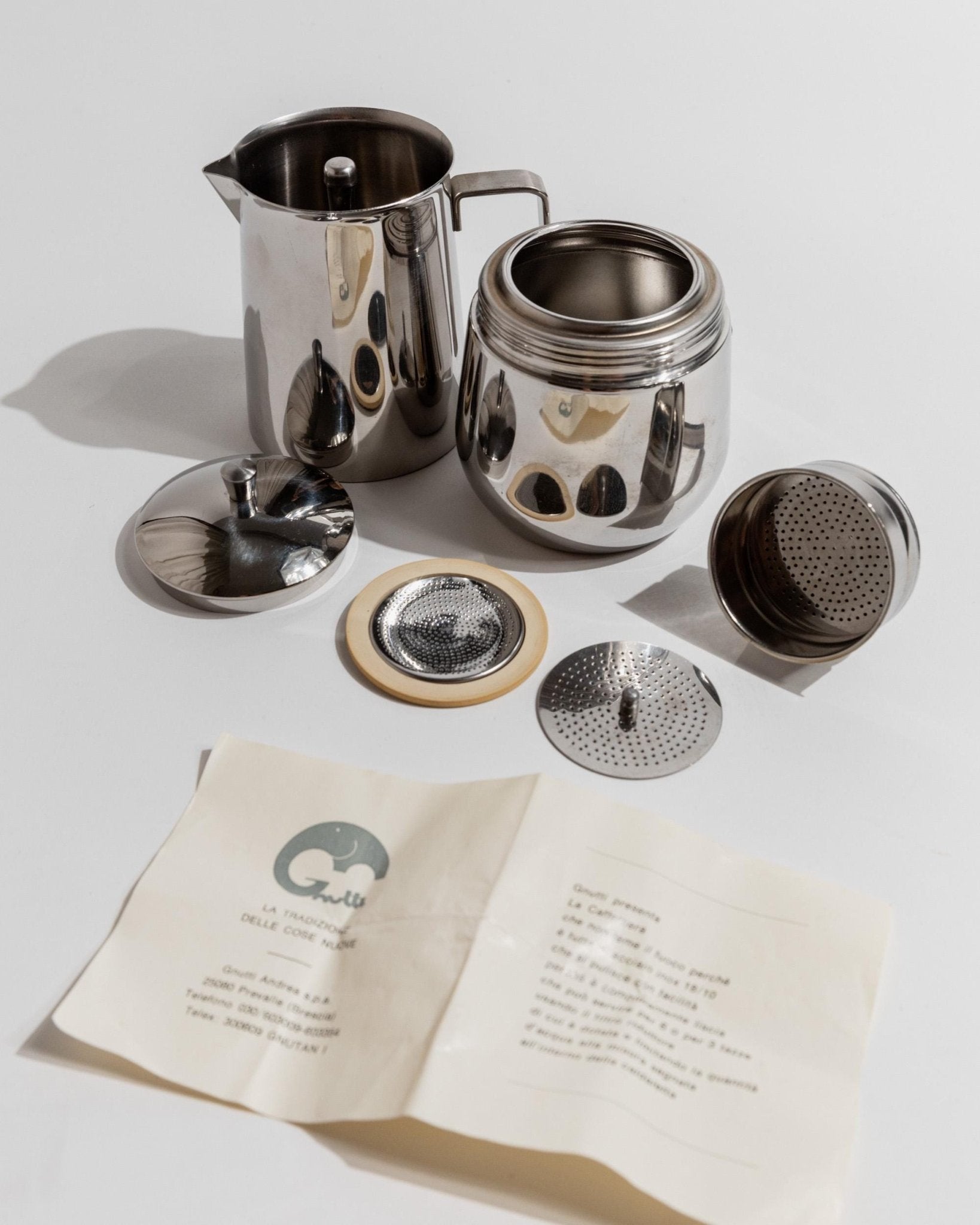 Vintage Kaffeeset Orchidea von Gnutti für INOXPRAN, 5-teilig, Moka Caffettiera, unbenutzt