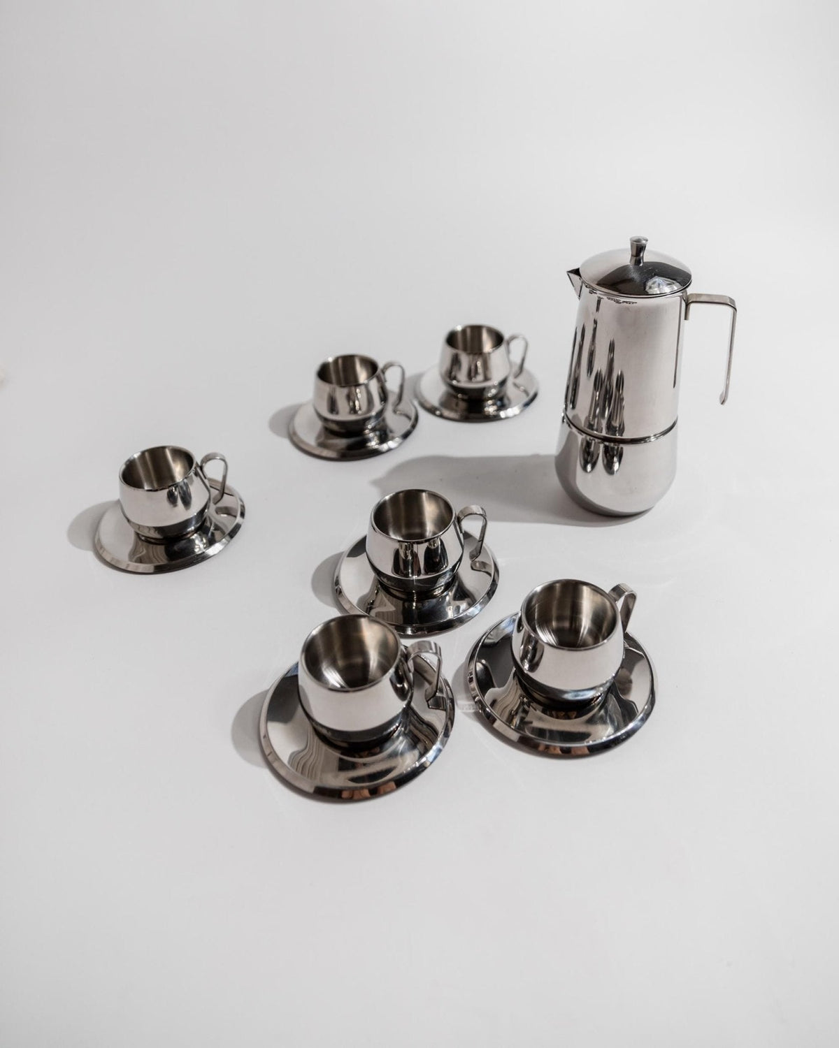 Vintage Kaffeeset Orchidea von Gnutti für INOXPRAN, 5-teilig, Moka Caffettiera, unbenutzt