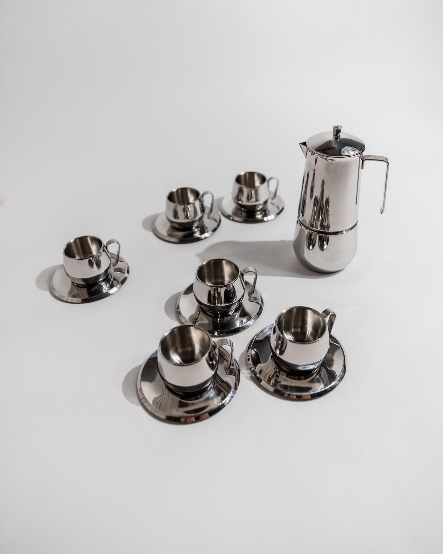 Vintage Kaffeeset Orchidea von Gnutti für INOXPRAN, 5-teilig, Moka Caffettiera, unbenutzt