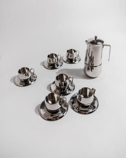 Vintage Kaffeeset Orchidea von Gnutti für INOXPRAN, 5-teilig, Moka Caffettiera, unbenutzt