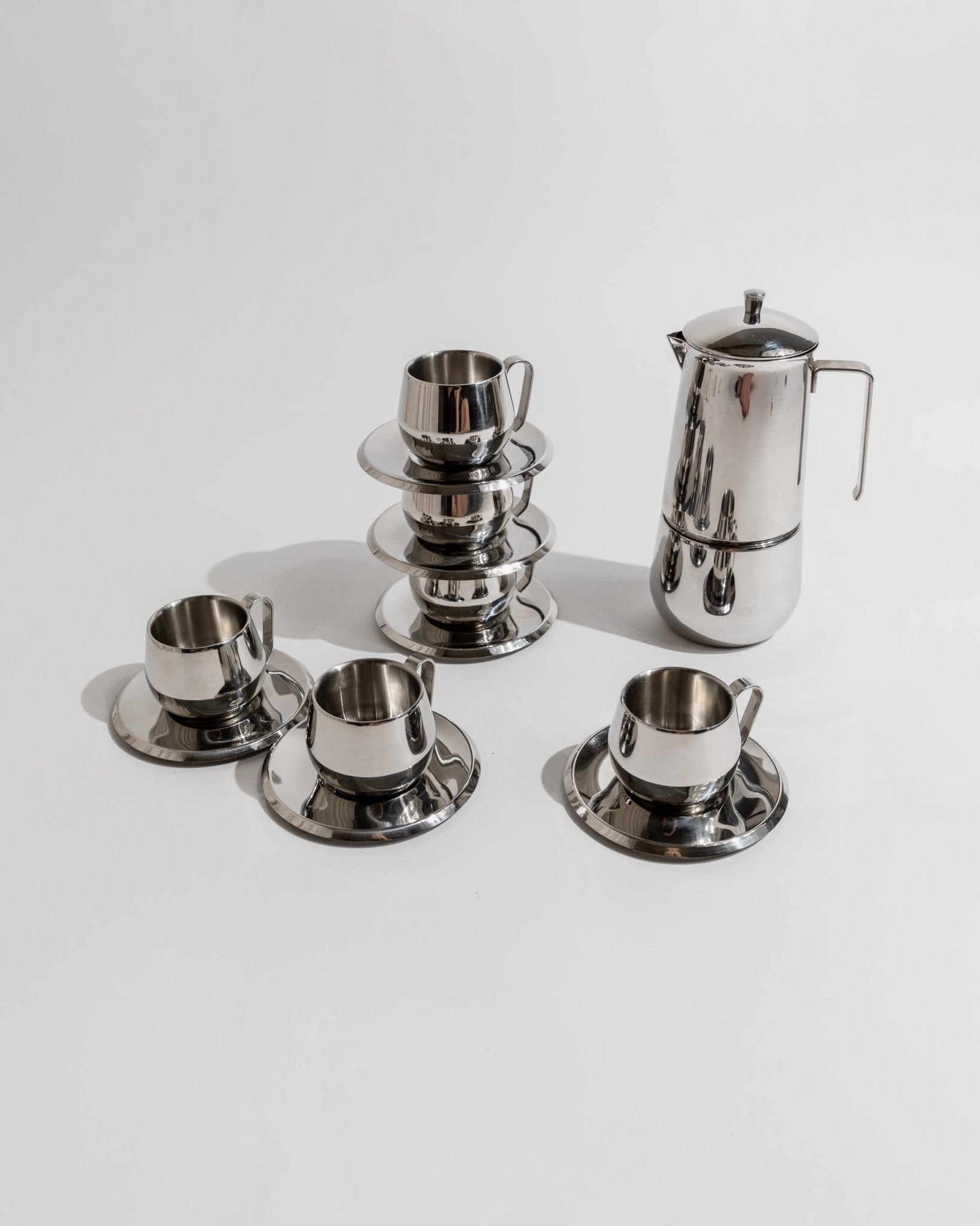 Vintage Kaffeeset Orchidea von Gnutti für INOXPRAN, 5-teilig, Moka Caffettiera, unbenutzt