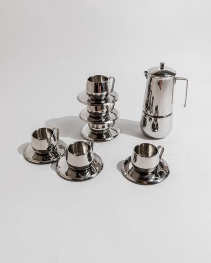 Vintage Kaffeeset Orchidea von Gnutti für INOXPRAN, 5-teilig, Moka Caffettiera, unbenutzt