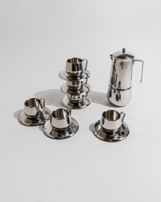 Vintage Kaffeeset Orchidea von Gnutti für INOXPRAN, 5-teilig, Moka Caffettiera, unbenutzt