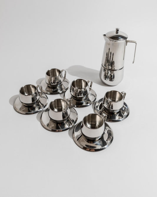 Vintage Kaffeeset Orchidea von Gnutti für INOXPRAN, 5-teilig, Moka Caffettiera, unbenutzt