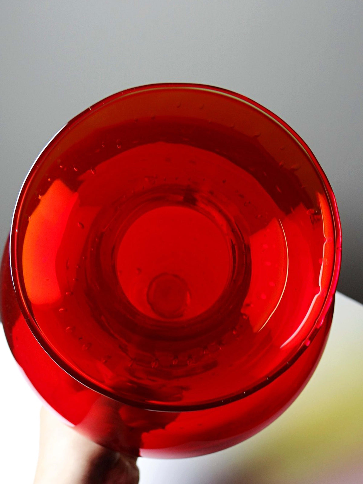 Vintage Vase Glas rot-gelb mit Blasendekor, 1960er Jahre