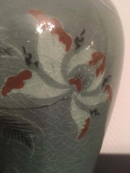 Vintage Vase Set von 2 Korea Porzellan Krakelee Seladongrün