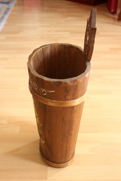 Vintage Schirmständer Holz handbemalt Bauernmalerei