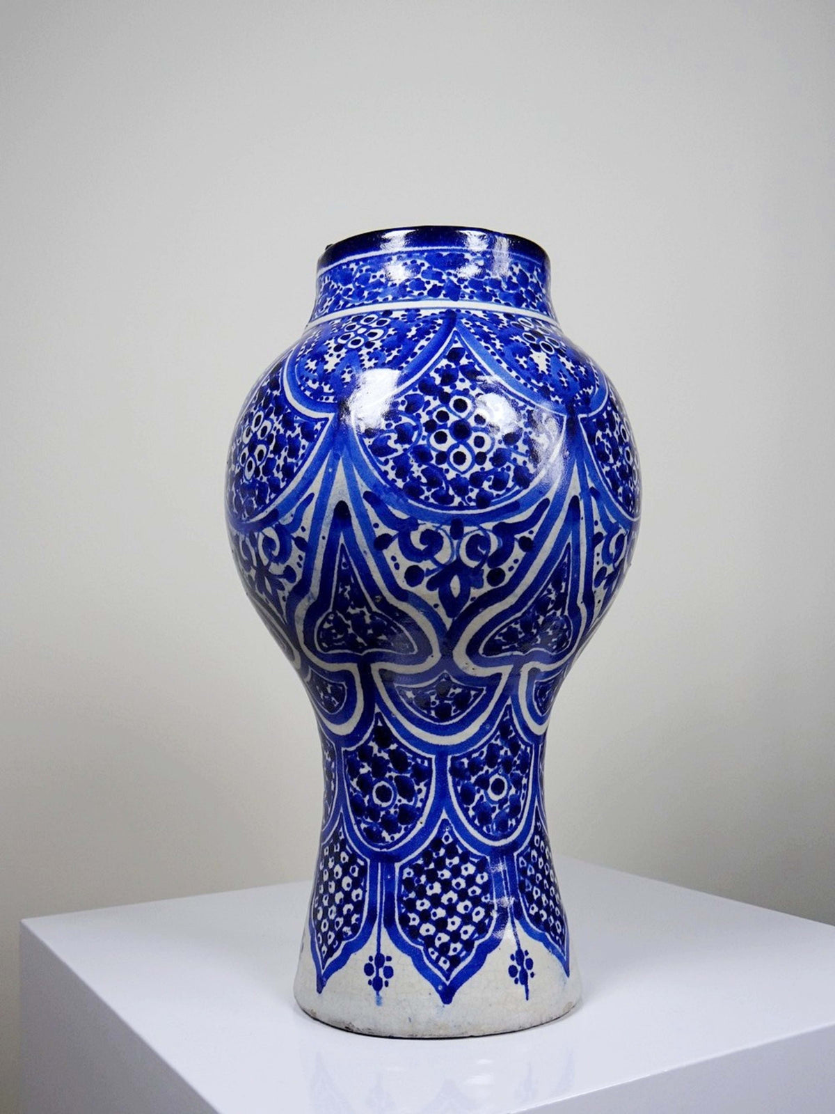 Vintage Vase Khabia aus Fès 19.-20. Jh. Kobaltblau, handgemacht