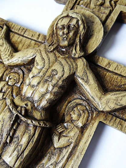 Vintage Wandkreuz "San Damiano" aus geschnitztem Holz