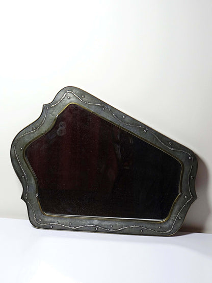 Vintage Wandspiegel von Jean Goardère, Brutalist, Messing und Zinn