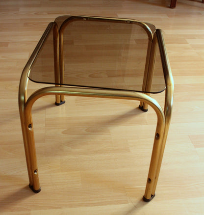 Vintage Beistelltisch Messing mit Rauchglasplatte, Space Age
