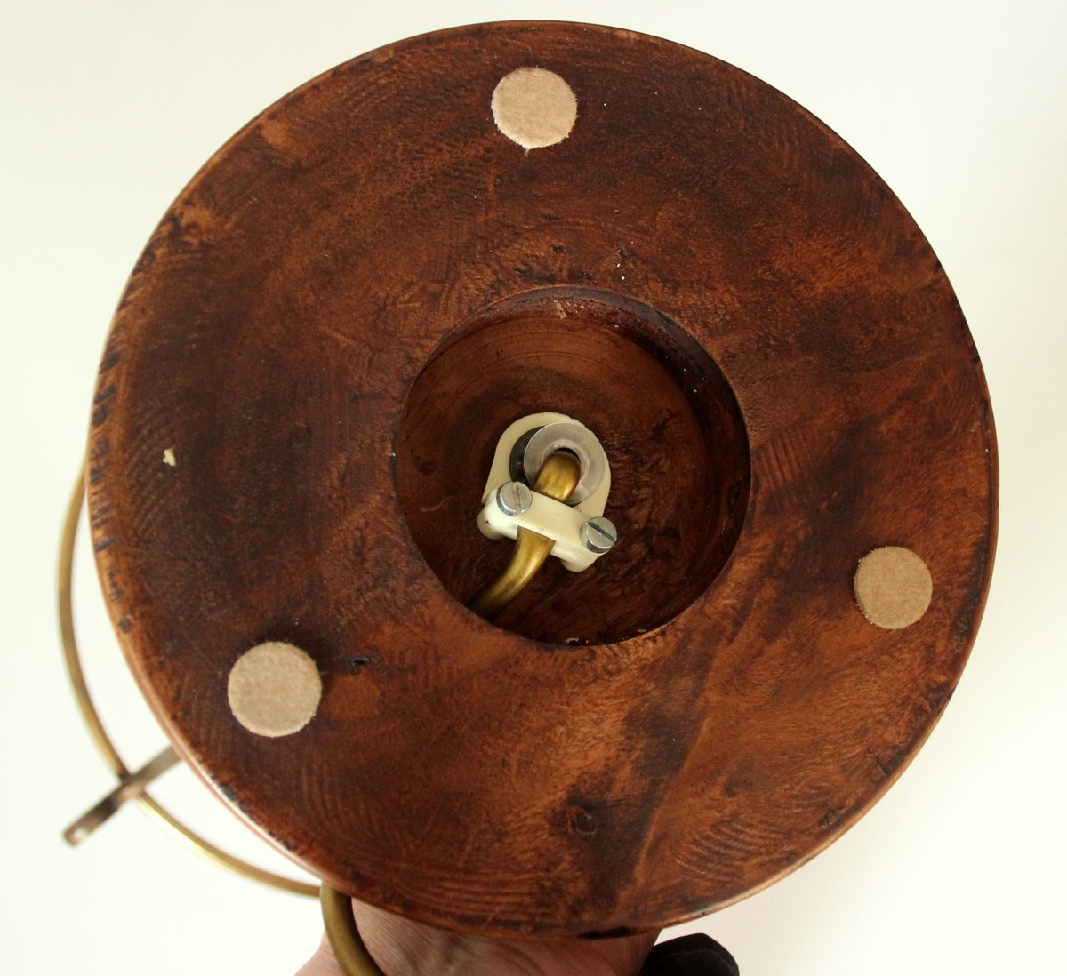 Vintage Tischlampe Landhaus-Stil aus Metall, Holz und Glas, 80er Jahre