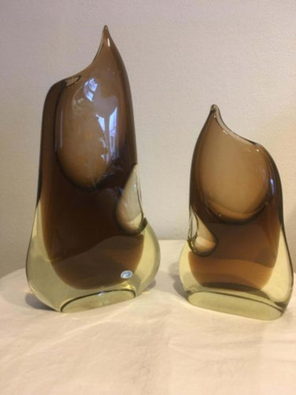 Vintage Vase von Bohemia Set von 2 Braun, transparent