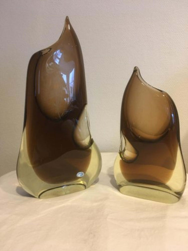 Vintage Vase von Bohemia Set von 2 Braun, transparent