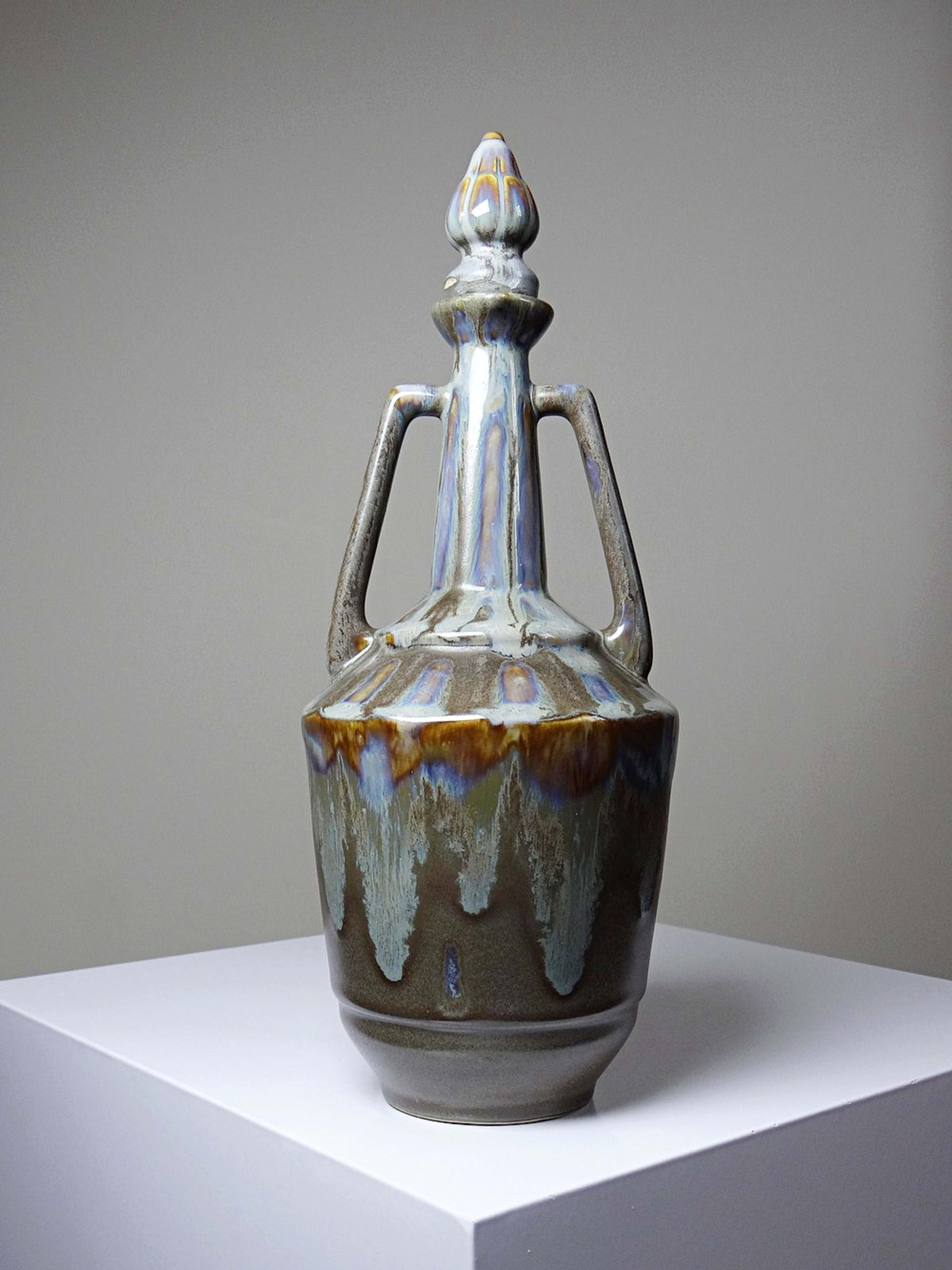 Vintage Keramikflasche mit Stöpsel, flambierte Glasur, Frankreich