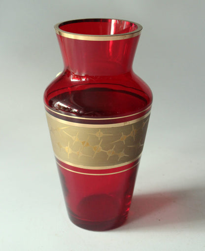 Vintage Vase "Böhmisches Glas" Rubinrot mit Goldakzenten