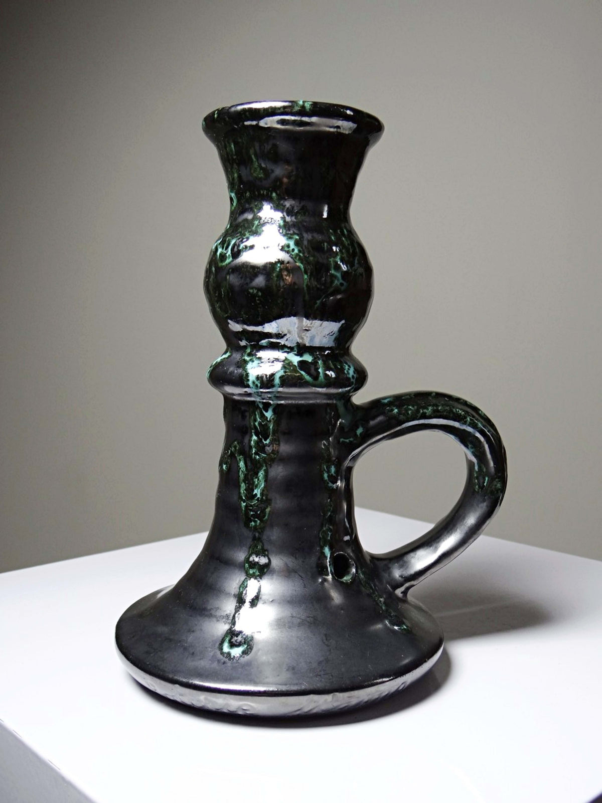 Vintage Keramik Kerzenhalter von Poteries Maine Sars-Poteries, schwarz-türkis