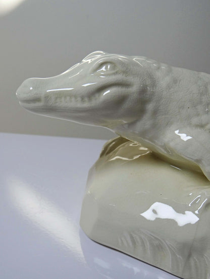 Vintage Skulptur "Krokodil" von Sarreguemines, Art Déco